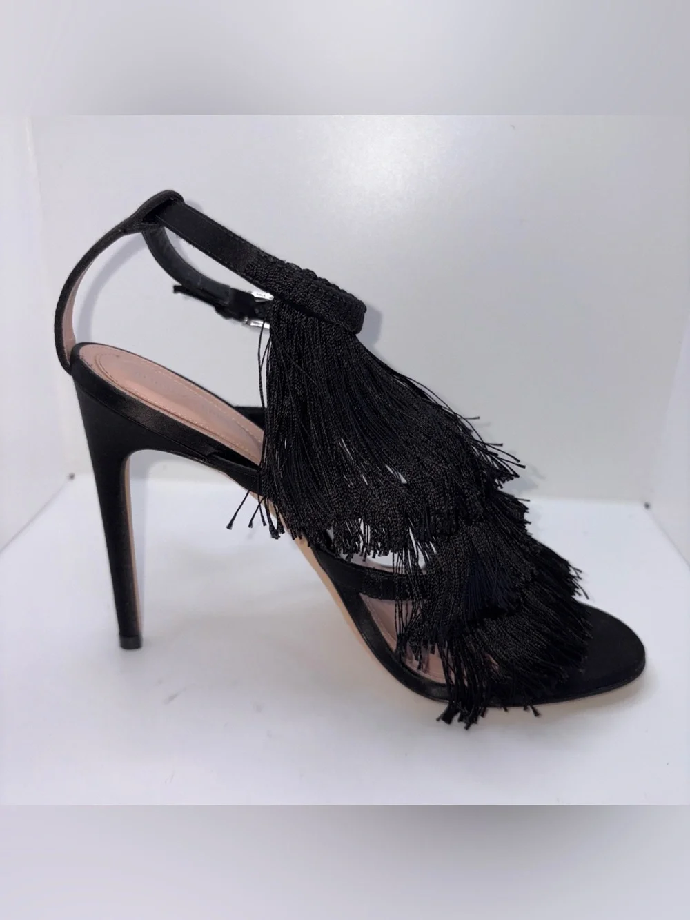ALBERTA FERRETTI Black Tassel Fringe Shoes Stiletto High Heels SZ EU 39 US 8.5